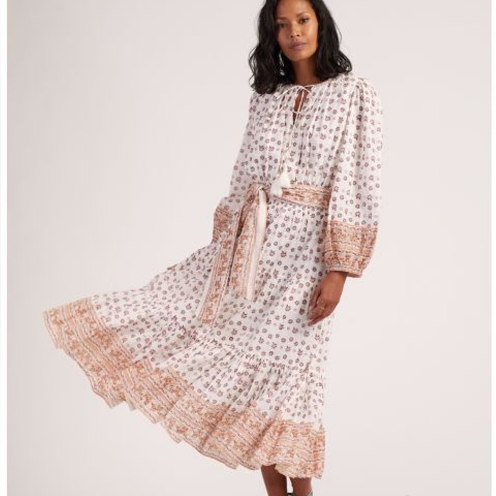 Cleobella Blakely Floral Long Sleeve Dress Size Medium Browns/Pink